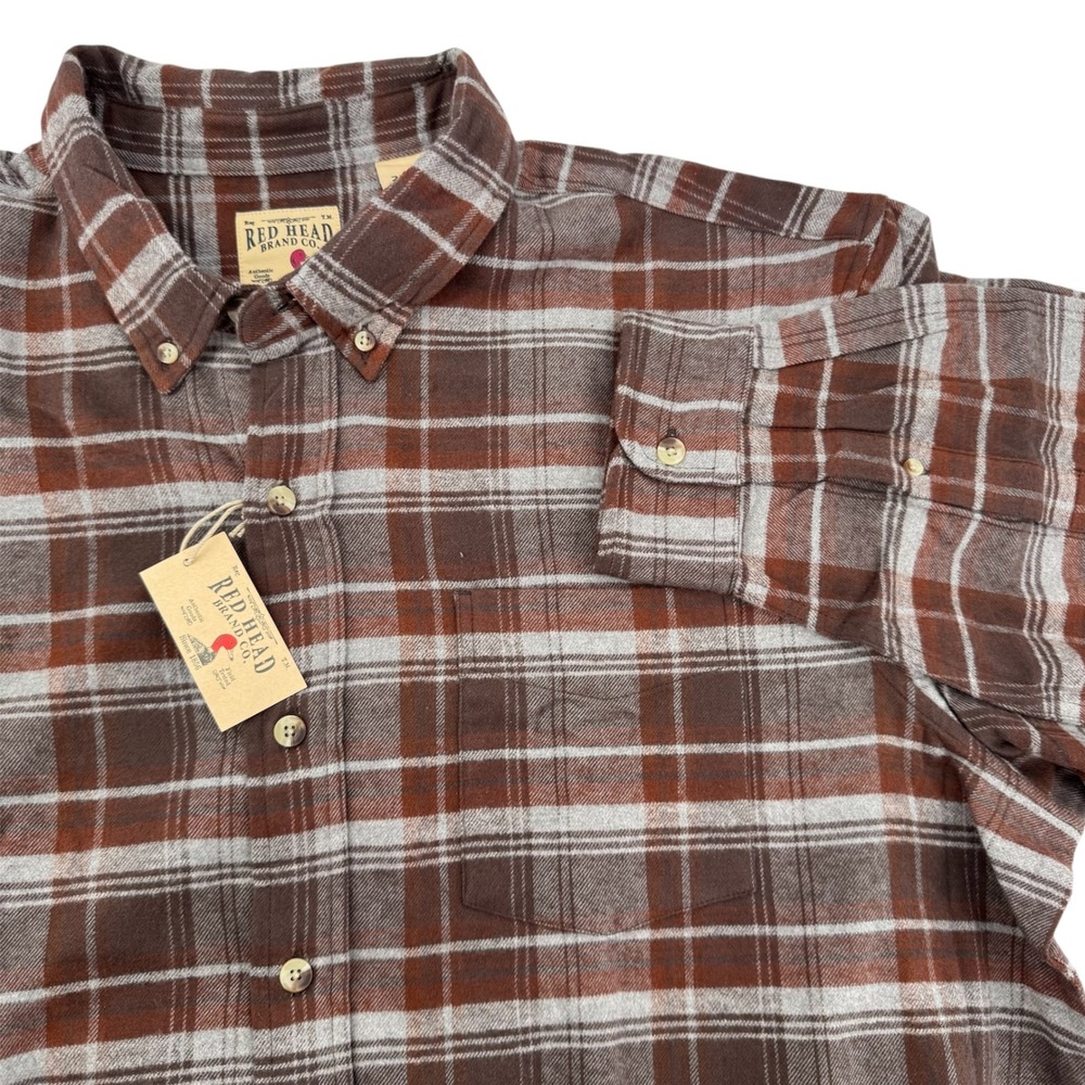 Red Head Flannel Shirt Mens 2XLT Coffee Brown Plaid‎ Ultimate Button Down New